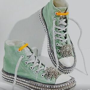 Free People Green High-Top Sneakers with Silver Accents